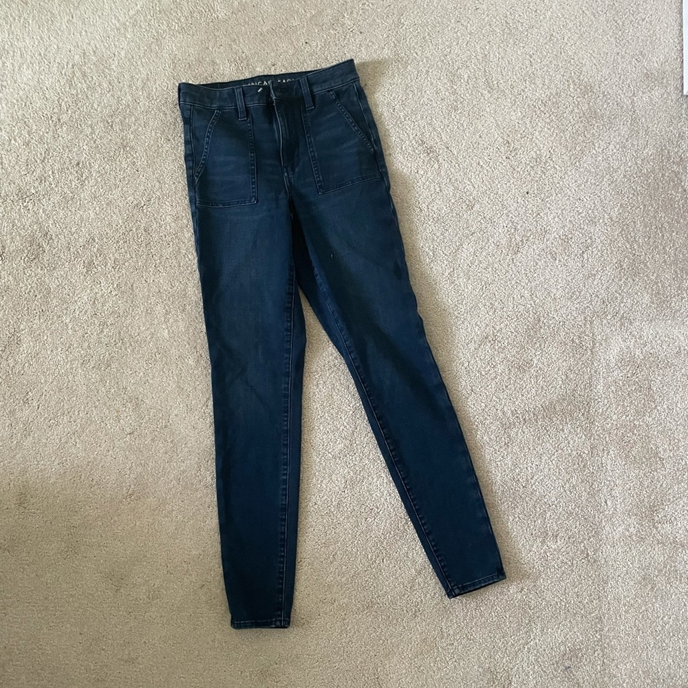American Eagle dark wash super hi-rise jeggings